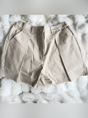 easel Neutral Beige High-Rise Pleated Women's Shorts